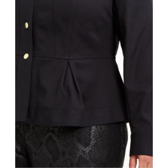 New INC Peplum Pleated Button Down Jacket Blazer Black Gold Button Women’s Sz XL - Picture 2 of 10